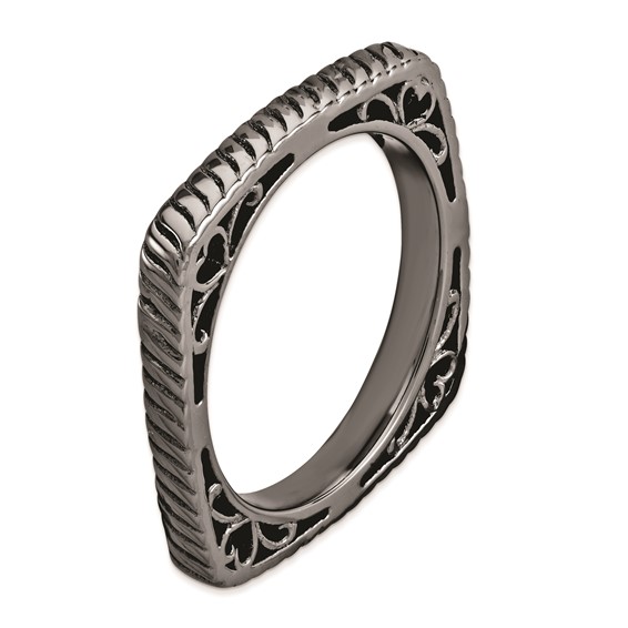 Sterling Silver Stackable Expressions Polished Black-plate Square Ring