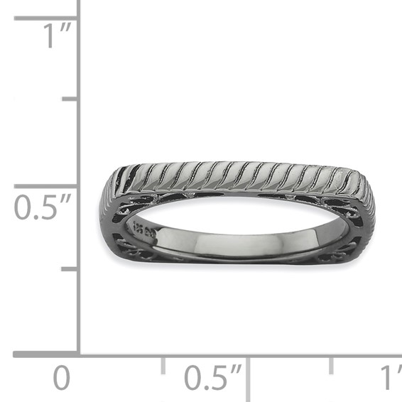Sterling Silver Stackable Expressions Polished Black-plate Square Ring