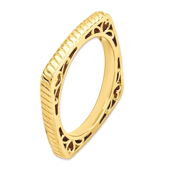 Sterling Silver Stackable Expressions Polished Gold-plate Square Ring