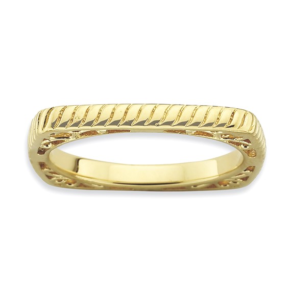 Sterling Silver Stackable Expressions Polished Gold-plate Square Ring