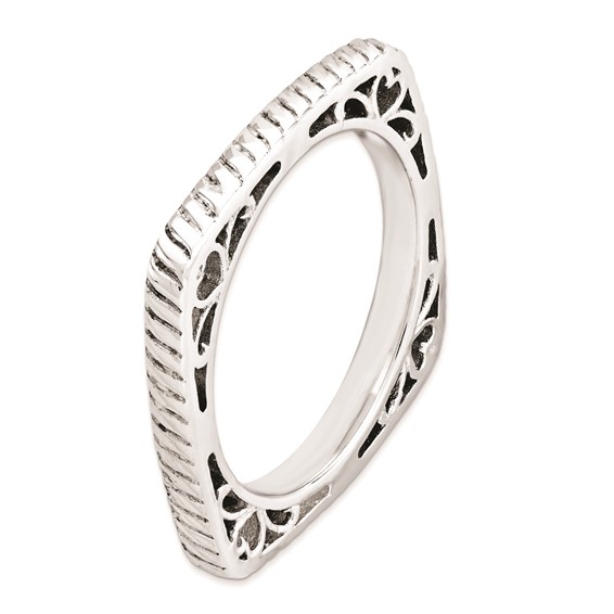 Sterling Silver Stackable Expressions Polished Rhodium-plate Square Ring
