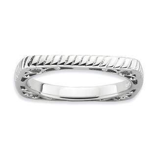 Sterling Silver Stackable Expressions Polished Rhodium-plate Square Ring