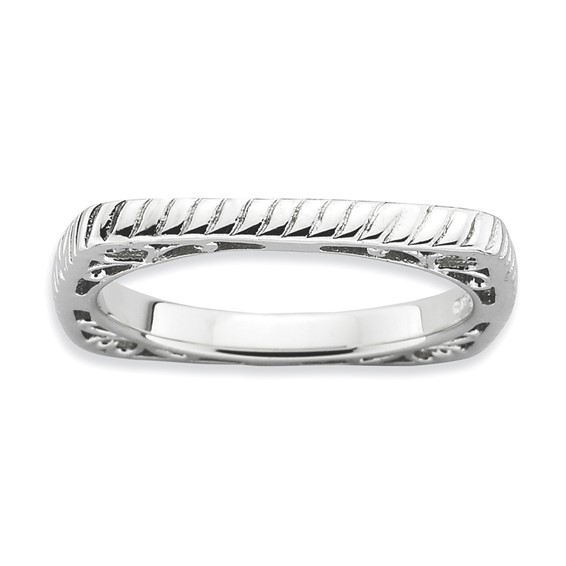 Sterling Silver Stackable Expressions Polished Rhodium-plate Square Ring