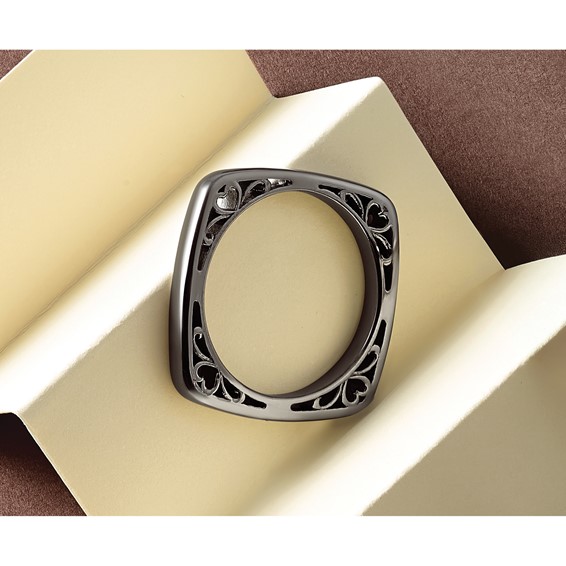 Sterling Silver Stackable Expressions Polished Black-plated Square Ring