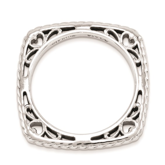 Sterling Silver Stackable Expressions Polished Rhodium-plate Square Ring