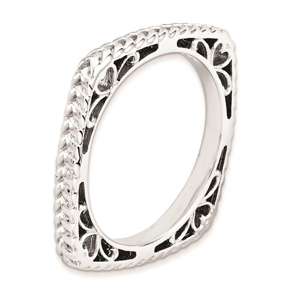 Sterling Silver Stackable Expressions Polished Rhodium-plate Square Ring
