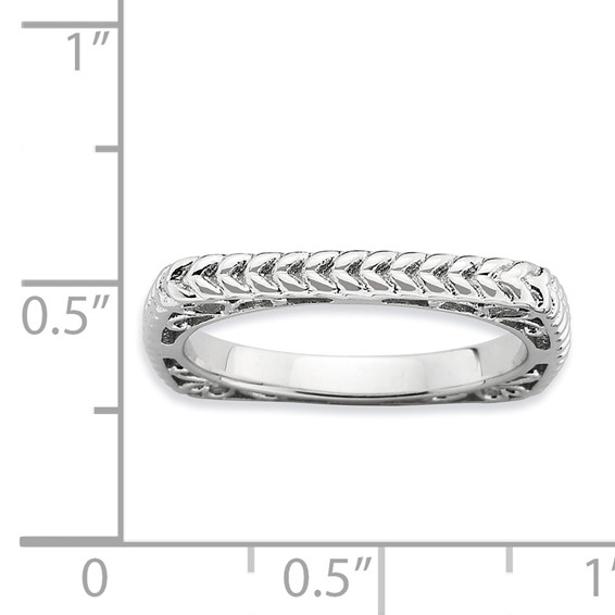 Sterling Silver Stackable Expressions Polished Rhodium-plate Square Ring