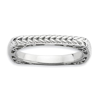 Sterling Silver Stackable Expressions Polished Rhodium-plate Square Ring