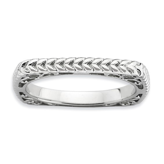 Sterling Silver Stackable Expressions Polished Rhodium-plate Square Ring