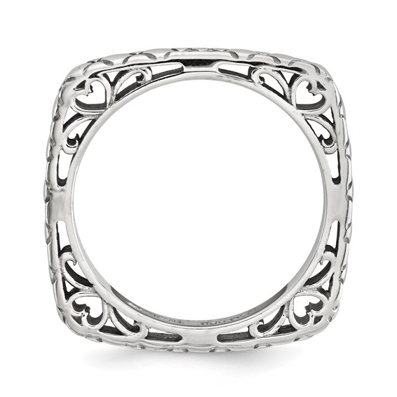 Sterling Silver Stackable Expressions Polished Rhodium-plate Square Ring