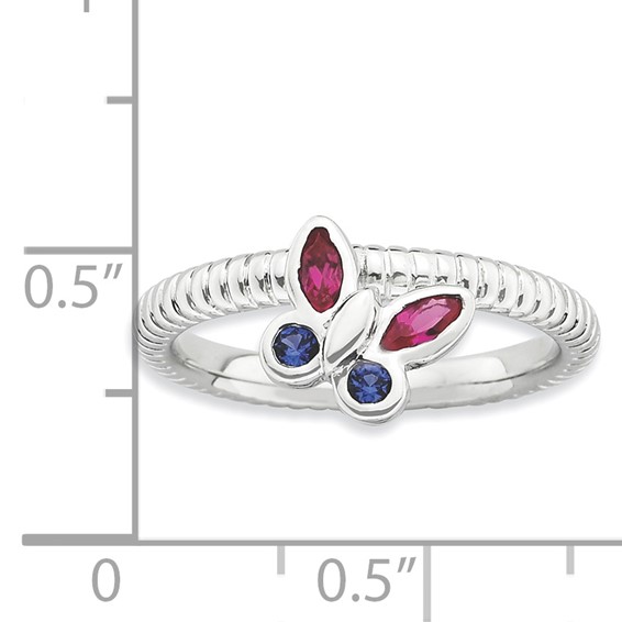 Sterling Silver Stackable Expressions Cr. Ruby, Cr. Sapphire Butterfly Ring