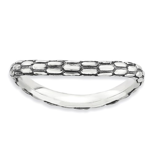 Sterling Silver Stackable Expressions Polished Antiqued Wave Ring