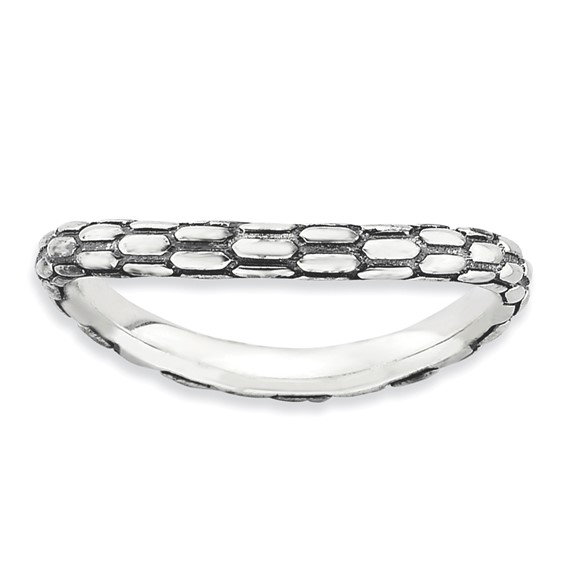 Sterling Silver Stackable Expressions Polished Antiqued Wave Ring