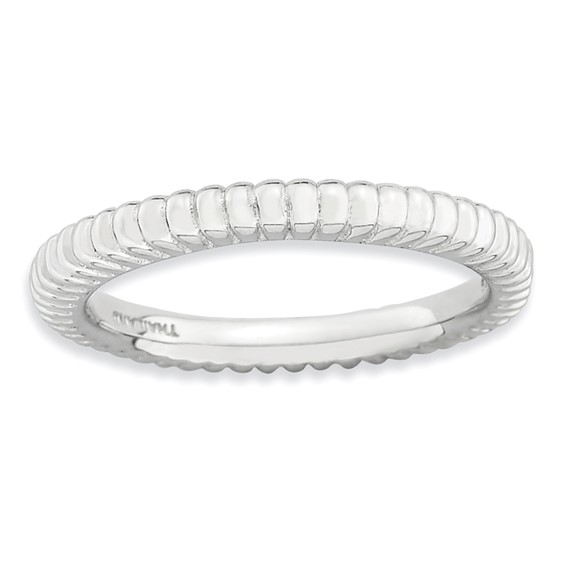 Sterling Silver Stackable Expressions Rhodium-plated Domed Ring