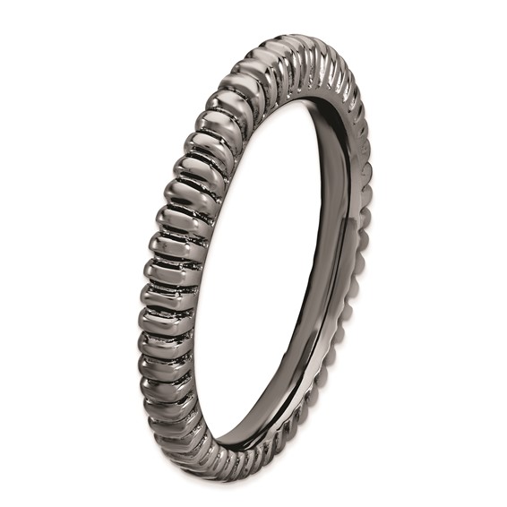Sterling Silver Stackable Expressions Black-plated Domed Ring