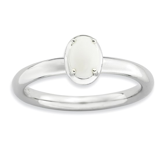 Sterling Silver Stackable Expressions White Agate Polished Ring