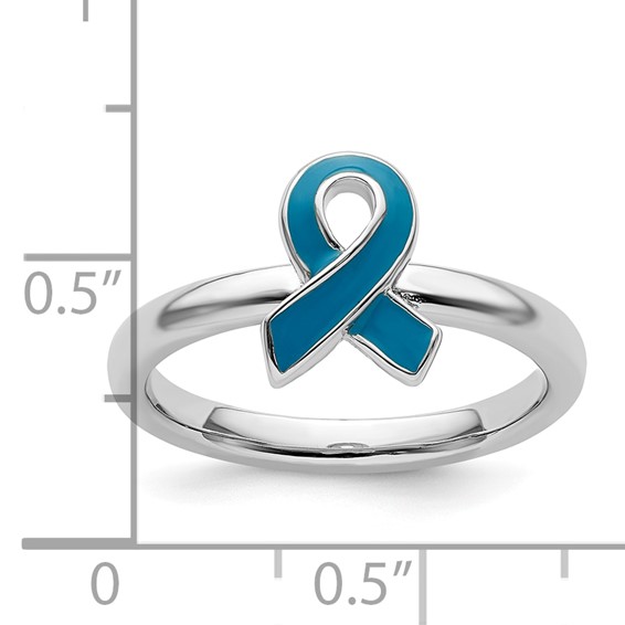 Sterling Silver Stackable Expressions Blue Enameled Awareness Ribbon Ring
