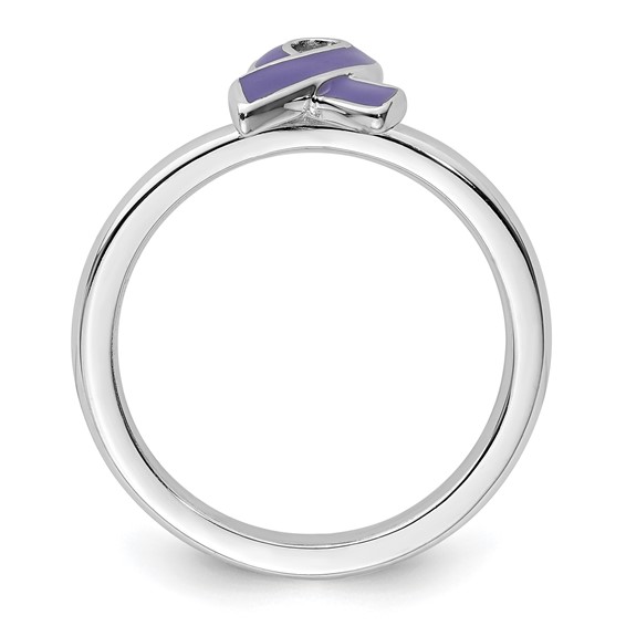 Sterling Silver Stackable Expressions Purple Enameled Awareness Ribbon Ring