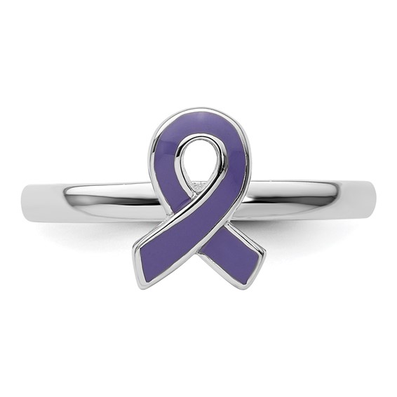 Sterling Silver Stackable Expressions Purple Enameled Awareness Ribbon Ring