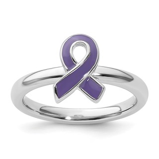 Sterling Silver Stackable Expressions Purple Enameled Awareness Ribbon Ring