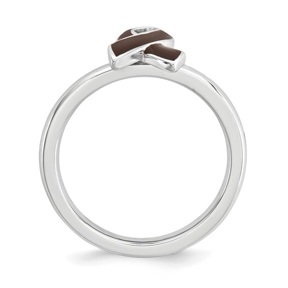 Sterling Silver Stackable Expressions Brown Enameled Awareness Ribbon Ring