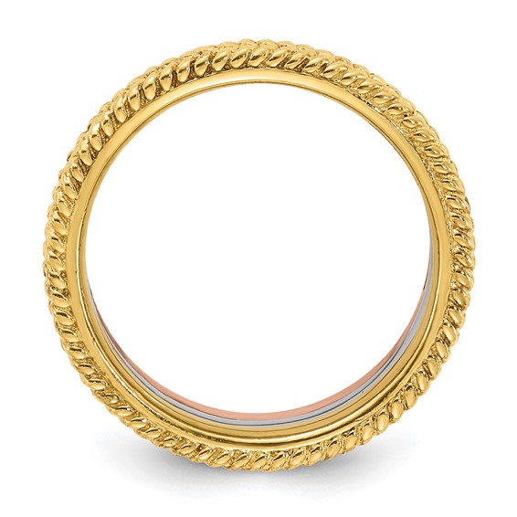 Sterling Silver Stackable Expressions Gold-tone & Rose-tone Textured Pattern 3 Ring Set