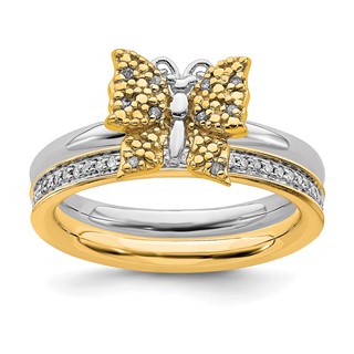 Sterling Silver Stackable Expressions Two-Tone Butterfly Ring Set