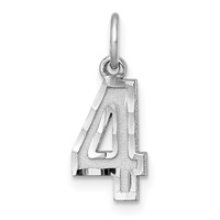 Sterling Silver Rhodium-plated Diamond-cut #4 Charm view 1
