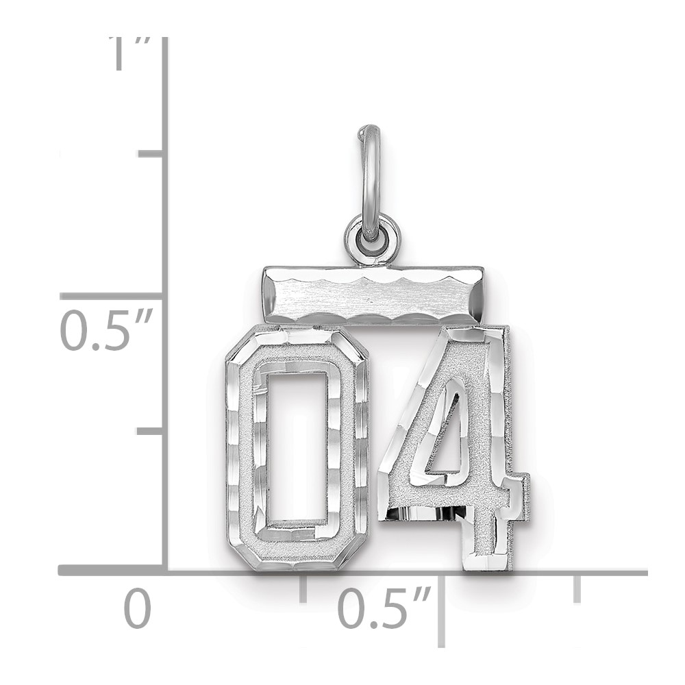 Sterling Silver Rhodium-plated Small Diamond-cut #04 Charm (QSN04T)