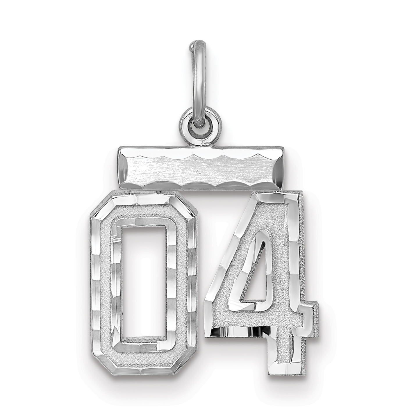 Sterling Silver Rhodium-plated Small Diamond-cut #04 Charm (QSN04T)