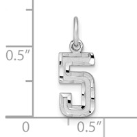 Sterling Silver Rhodium-plated Diamond-cut #5 Charm view 4