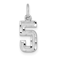 Sterling Silver Rhodium-plated Diamond-cut #5 Charm view 1