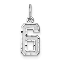 Sterling Silver Rhodium-plated Diamond-cut #6 Charm view 1