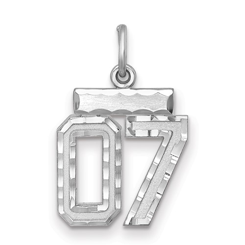 Sterling Silver Rhodium-plated Small Diamond-cut #07 Charm