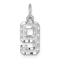 Sterling Silver Rhodium-plated Diamond-cut #9 Charm view 1