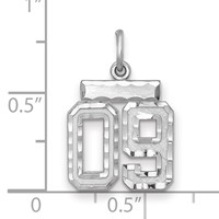 Sterling Silver Rhodium-plated Small Diamond-cut #09 Charm view 2
