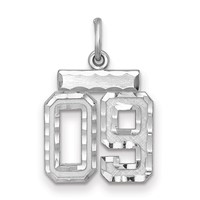 Sterling Silver Rhodium-plated Small Diamond-cut #09 Charm view 1