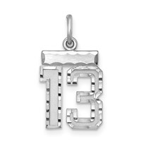 Sterling Silver Rhodium-plated Diamond-cut #13 Charm view 1