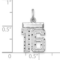 Sterling Silver Rhodium-plated Diamond-cut #16 Charm view 3