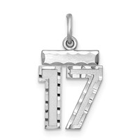 Sterling Silver Rhodium-plated Diamond-cut #17 Charm view 1