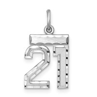 Sterling Silver Rhodium-plated Diamond-cut #21 Charm view 1