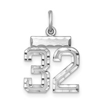 Sterling Silver Rhodium-plated Diamond-cut #32 Charm view 1