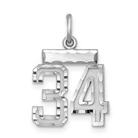 Sterling Silver Rhodium-plated Diamond-cut #34 Charm view 1