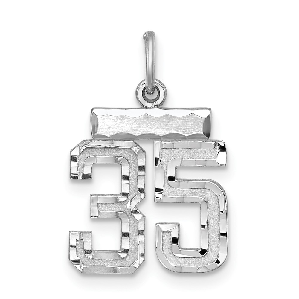 Sterling Silver Rhodium-plated Diamond-cut #35 Charm