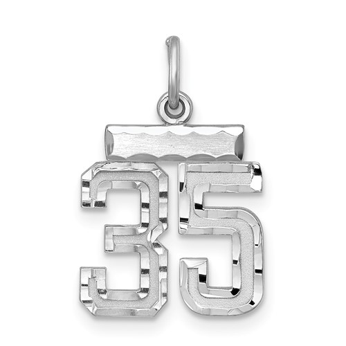 Sterling Silver Rhodium-plated Diamond-cut #35 Charm