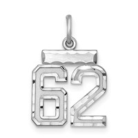 Sterling Silver Rhodium-plated Diamond-cut #62 Charm view 1