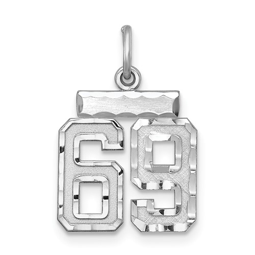 Sterling Silver Rhodium-plated Diamond-cut #69 Charm