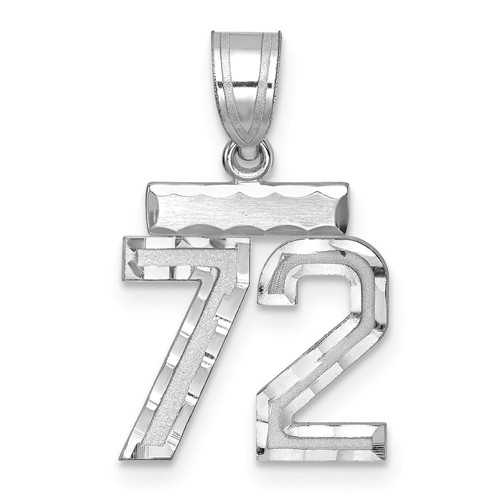 Sterling Silver Rhodium-plated Diamond-cut #72 Charm