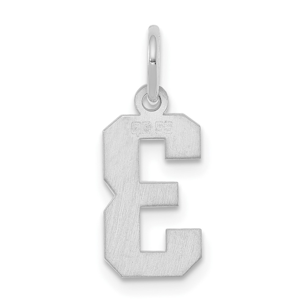 Sterling Silver/Rhodium-plated Polished Number 3 Charm (QSS03)