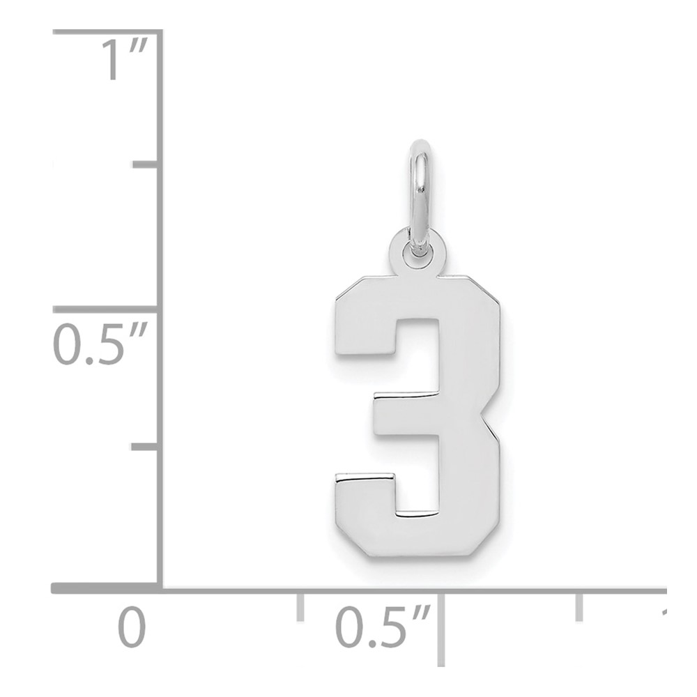 Sterling Silver/Rhodium-plated Polished Number 3 Charm (QSS03)